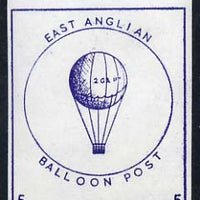 Cinderella - Great Britain 1990c East Anglian Balloon Post imperf label in blue value 5 unmounted mint
