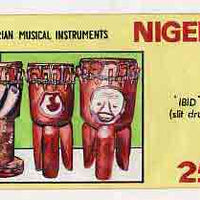Nigeria 1989 Musical Instruments - original hand-painted artwork for 25k value (Ibid slit drum) by NSP&MCo Staff Artist Clement O Ogbebor on card 8.5" x 5" endorsed C4