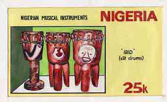 Nigeria 1989 Musical Instruments - original hand-painted artwork for 25k value (Ibid slit drum) by NSP&MCo Staff Artist Clement O Ogbebor on card 8.5