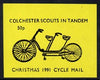 Cinderella - Great Britain 1991 Colchester Scouts in Tandem 50p imperf gummed label (black on yellow) showing Tandem Bicycle inscribed 'Christmas 1991 Cycle Mail' (tete-beche pairs price x 2)