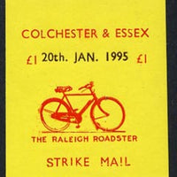 Cinderella - Great Britain 1995 Colchester & Essex £1 imperf gummed label (red on yellow) showing Raleigh Roadster dated 20th Jan 1995 (tete-beche pairs price x 2)