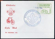 Cinderella - Great Britain 1994 Colchester Cycle Mail Scout Post 10p self-adhesive label in green & blue on cover with 'Colchester Scouts Christmas Mail' cachet