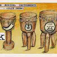 Nigeria 1989 Musical Instruments - original hand-painted artwork for 25k value (Ibid slit drum) by Francis Nwaije Isibor on card 8.5" x 5" endorsed C3