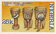 Nigeria 1989 Musical Instruments - original hand-painted artwork for 25k value (Ibid slit drum) by Francis Nwaije Isibor on card 8.5" x 5" endorsed C3