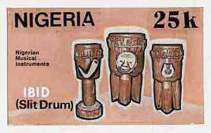Nigeria 1989 Musical Instruments - original hand-painted artwork for 25k value (Ibid slit drum) by Godrick N Osuji on card 8.5" x 5" endorsed C1
