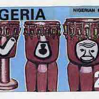 Nigeria 1989 Musical Instruments - original hand-painted artwork for 25k value (Ibid slit drum) by unknown artist on board 8.5" x 5" endorsed C2