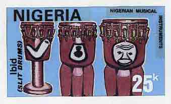 Nigeria 1989 Musical Instruments - original hand-painted artwork for 25k value (Ibid slit drum) by unknown artist on board 8.5