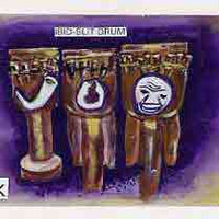 Nigeria 1989 Musical Instruments - original hand-painted artwork for 25k value (Ibid slit drum) by S O Nwasike on card 8.5" x 5" endorsed C5