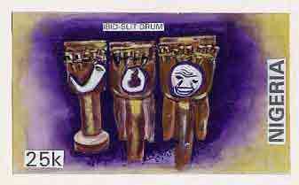 Nigeria 1989 Musical Instruments - original hand-painted artwork for 25k value (Ibid slit drum) by S O Nwasike on card 8.5