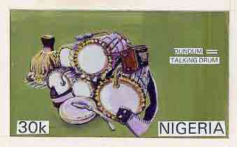 Nigeria 1989 Musical Instruments - original hand-painted artwork for 30k value (Dundun Talking drum) by S O Nwasike on card 8.5" x 5" endorsed D5