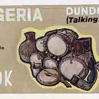 Nigeria 1989 Musical Instruments - original hand-painted artwork for 30k value (Dundun Talking drum) by Godrick N Osuji on card 8.5" x 5" endorsed D1