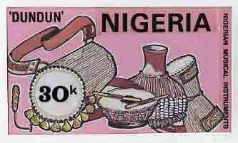 Nigeria 1989 Musical Instruments - original hand-painted artwork for 30k value (Dundun Talking drum) by unknown artist on board 8.5