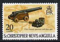 St Kitts-Nevis 1970-74 17th Century Cannon 20c from def set unmounted mint, SG 215