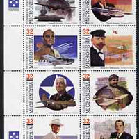 Micronesia 1995 Pioneers of Flight (7th series) perf set of 8 in se-tenant block unmounted mint, SG 453a