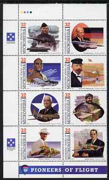 Micronesia 1995 Pioneers of Flight (7th series) perf set of 8 in se-tenant block unmounted mint, SG 453a