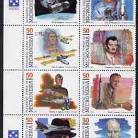 Micronesia 1994 Pioneers of Flight (4th series) perf set of 8 in se-tenant block unmounted mint, SG 395a