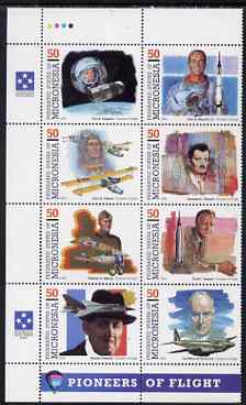 Micronesia 1994 Pioneers of Flight (4th series) perf set of 8 in se-tenant block unmounted mint, SG 395a