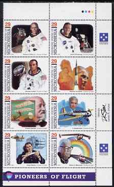 Micronesia 1994 Pioneers of Flight (3rd series) perf set of 8 in se-tenant block unmounted mint, SG 364a