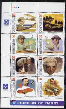 Micronesia 1993 Pioneers of Flight (2nd series) perf set of 8 in se-tenant block unmounted mint, SG 322a