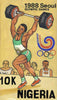 Nigeria 1988 Seoul Olympic Games - original hand-painted artwork for 10k value (Weightlifting) by Godrick N Osuji on card 5" x 9" endorsed A1