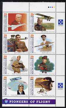 Micronesia 1993 Pioneers of Flight (1st series) perf set of 8 in se-tenant block unmounted mint, SG 267a