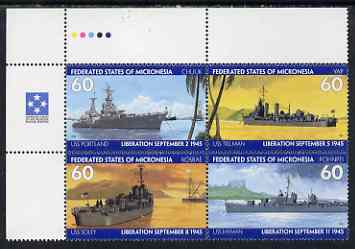 Micronesia 1995 50th Anniversary of end of World War II perf set of 4 in se-tenant block unmounted mint, SG 436a