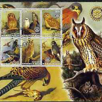 Benin 2002 Birds of Prey #2 perf m/sheet containing 6 values. each with Rotary Logo cto used