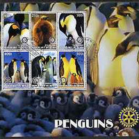 Benin 2002 Penguins perf m/sheet containing 6 values. each with Rotary Logo unmounted mint