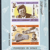Aden - Kathiri 1967 Kennedy (Space pioneers) imperforate miniature sheet unmounted mint (Mi BL 16B)