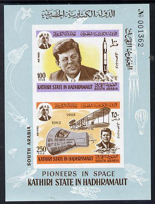 Aden - Kathiri 1967 Kennedy (Space pioneers) imperforate miniature sheet unmounted mint (Mi BL 16B)