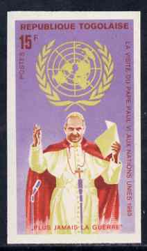 Togo 1966 Pope Paul at,Microphonec 15f from Visit to UN set, imperf from limited printing unmounted mint, as SG 446