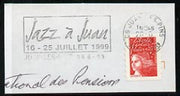 Postmark - France rectangular piece bearing French adhesive with illustrated cancel for Jazz Festival