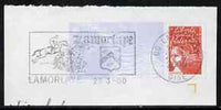 Postmark - France rectangular piece bearing French adhesive with illustrated cancel showing Horse Jumping