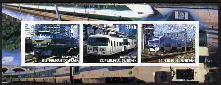 Benin 2003 Modern Electric Trains imperf sheetlet containing 3 values unmounted mint