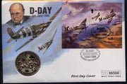 Guernsey 1994 50th Anniversary of D-Day perf m/sheet on illustrated first day cover with special D-Day cancel with commemorative £2 coin