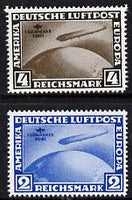 Germany 1930 Zeppelin South American Flight set of 2 reprints stamped 'Privater Nachdruck' on reverse, unmounted mint as SG 456-7 originals cat £700