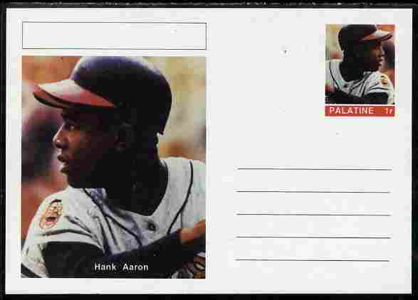 Palatine (Fantasy) Personalities - Hank Aaron (baseball) postal stationery card unused and fine