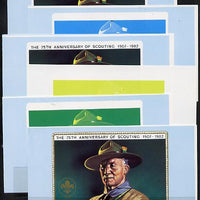 Lesotho 1982 Baden Powell Scout Anniversary booklet x 6 progressive proofs of front cover comprising various individual or combination composites incl completed design (both sides), very scarce