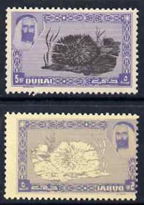 Dubai 1963 Sea Urchin 5np perf proof on gummed paper with superb set-off of frame on gummed side, SG 5var