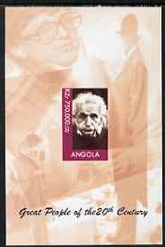 Angola 1999 Great People of the 20th Century - Albert Einstein (portrait) imperf souvenir sheet unmounted mint