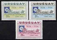 Uruguay 1956 Stamp Centenary perf set of 3 unmounted mint, SG 1055-57