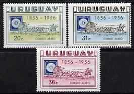 Uruguay 1956 Stamp Centenary perf set of 3 unmounted mint, SG 1055-57