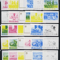 Lesotho 1982 75th Anniversary of Scouting set of 5 each x 6 imperf progressive proofs comprising the 5 individual,colours plus yellow & blue composites, extremely rare (30 proofs)