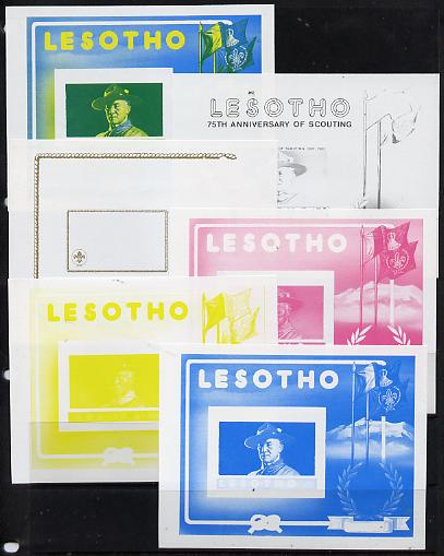 Lesotho 1982 75th Anniversary of Scouting (Baden Powell) m/sheet the set of 6 imperf progressive proofs comprising the 5 individual,colours plus yellow & blue, extremely rare