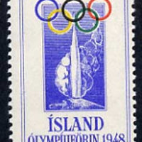 Cinderella - Iceland 1948 Olympic Games perforated label unmounted mint produced by Waterlow & Sons