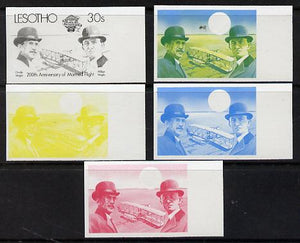 Lesotho 1983 Manned Flight 30s (Wright Brothers & Flyer) x 5 imperf progressive colour proofs comprising the 4 individual colours plus 2-colour composite (as SG 546) gutter pairs available price x 2