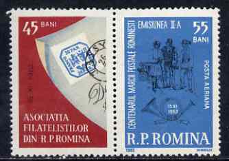 Rumania 1962 Stamp Day & Stamp Centenary se-tenant pair unmounted mint, SG 2983