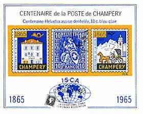 Switzerland 1965 Champery Centenary Stamp Exhibition imperf souvenir sheet produced by ISCA, unmounted mint