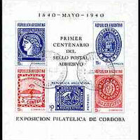 Argentine Republic 1940 Stamp Centenary & Philatelic Exhibition imperf m/sheet fine used with special Exhibition cancel, SG MS 688a, Mi BL4