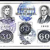 Brazil 1943 Stamp Centenary imperf m/sheet (Bull's Eye) fine used with Brapex Exhibition cancel, SG MS 682a, Mi BL 6/1